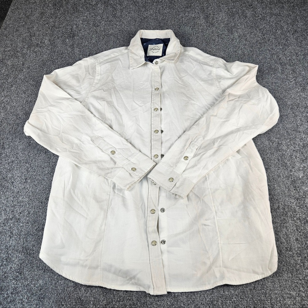 Jachs Girlfriend New York Mens White Button Down Shirt Long Sleeve Cream Large